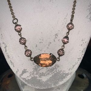Gold Necklace with Pink Gems #001